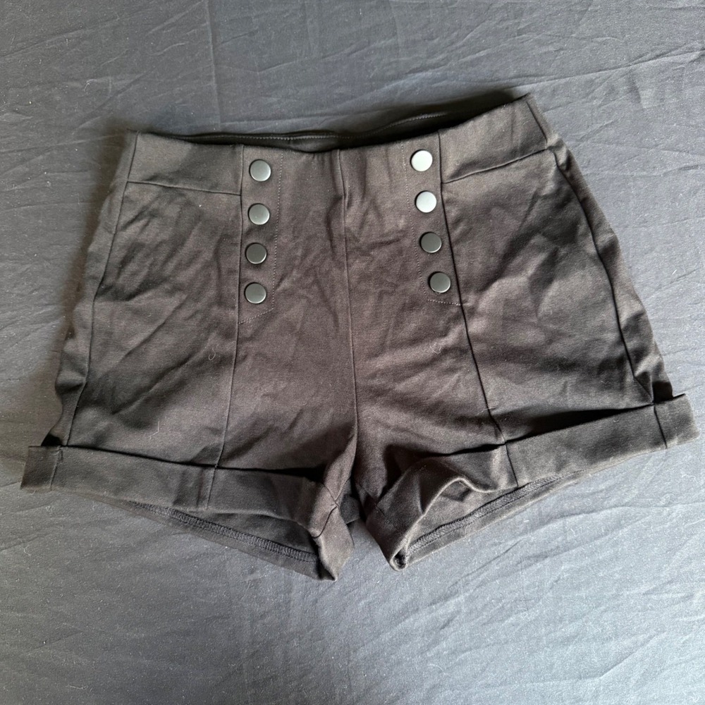 Cisono‎ Black Sailor Shorts High Waisted Button Front Cuffed Ponte